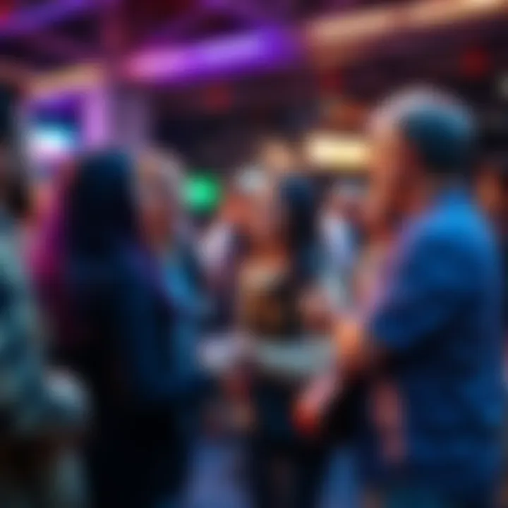 A diverse group of newcomers engaging in conversation at a community event, smiling and exchanging tips