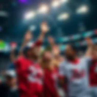 A group of NFL fans in team jerseys cheering enthusiastically in a stadium, showcasing their passion for the game.