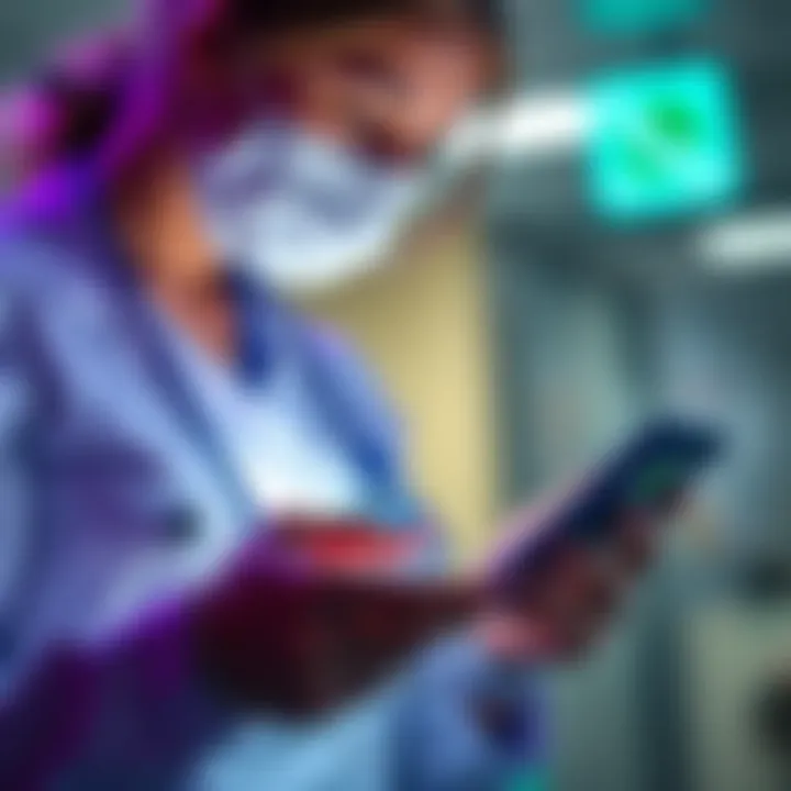 A healthcare professional using a smartphone to send WhatsApp messages for cancer appointment reminders with patients