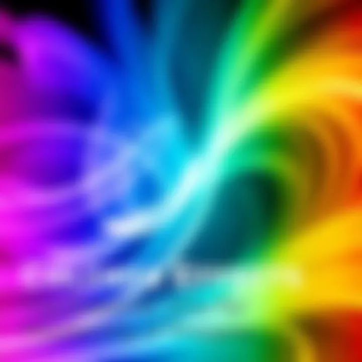 A vibrant display of Niagara visual effects swirling in different colors and shapes, showcasing various design techniques in action.