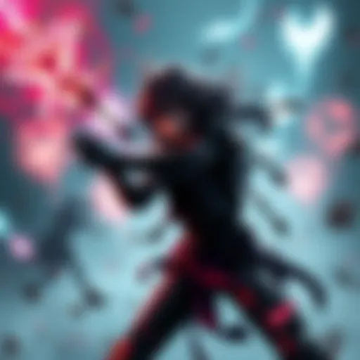 A player character engaging in dynamic combat with artistic visuals in NieR: Scissorhands