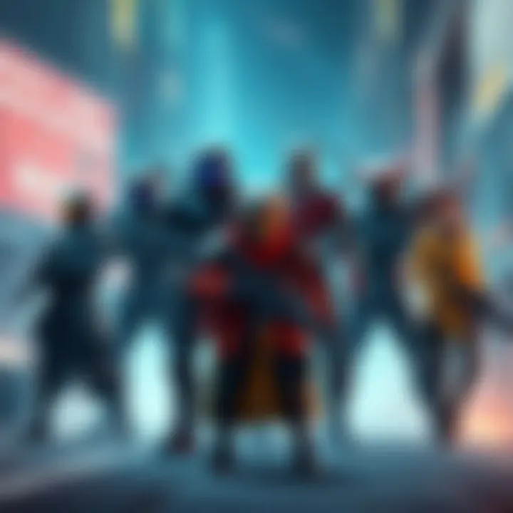 A diverse group of creative individuals collaborating on a sci-fi project with futuristic designs and concepts related to Ninja Mech.