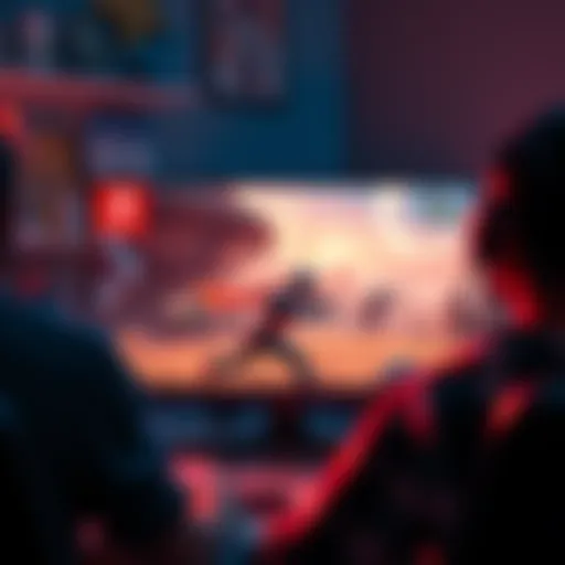 A designer reviewing game trailer options for Nintendo Switch and PC on a computer screen with gameplay footage.