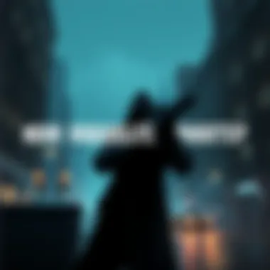 A dark cityscape with a character in a trench coat holding a gun, showcasing gameplay of a noir roguelite shooter, inviting feedback from players.