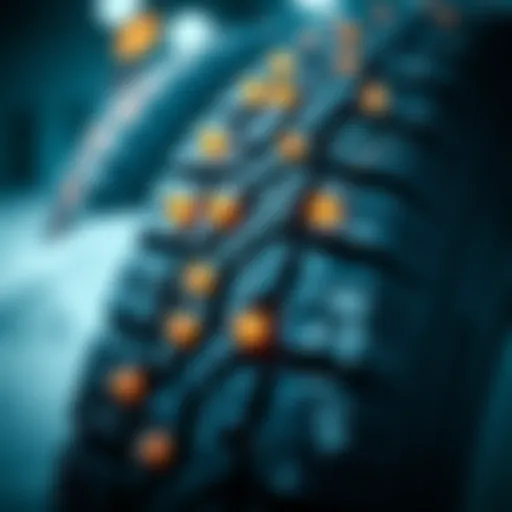Close-up of Nokian tire showing retractable studs, designed for different weather conditions