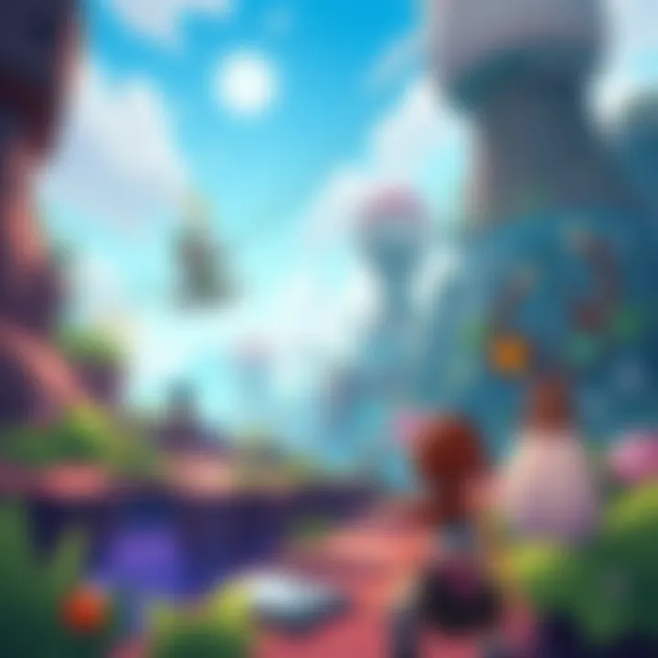 Scene from Nomori game featuring whimsical characters and vibrant landscapes inspired by Portal 2 and Ghibli.