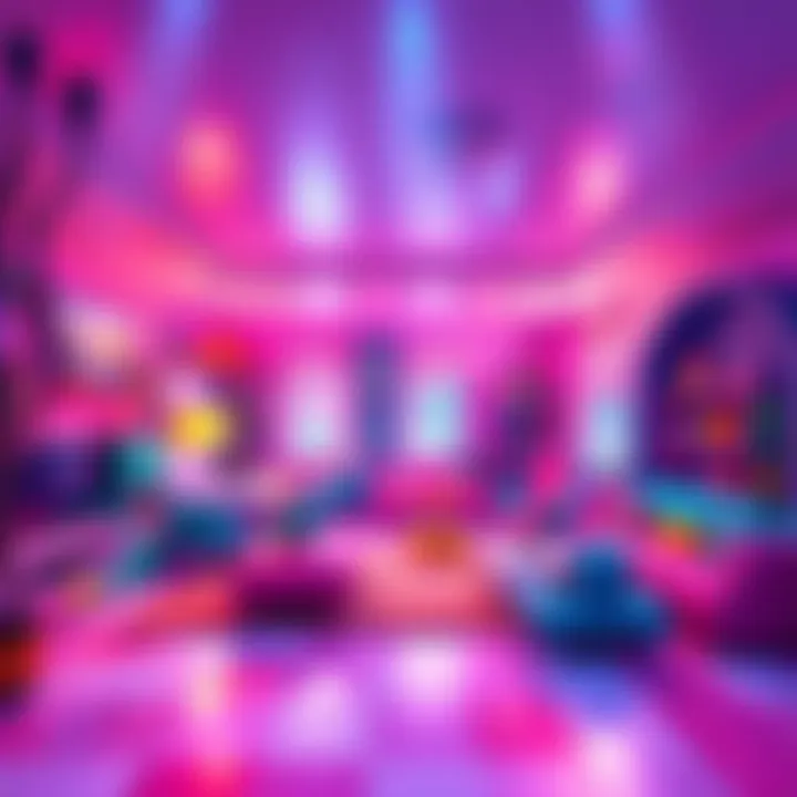 A vibrant virtual room filled with colorful furniture and characters interacting, representing the lively community of Habbo in 2015.
