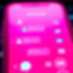 A vibrant pink app interface with notification icons representing messages, showcasing a retro design that evokes memories of community activity.