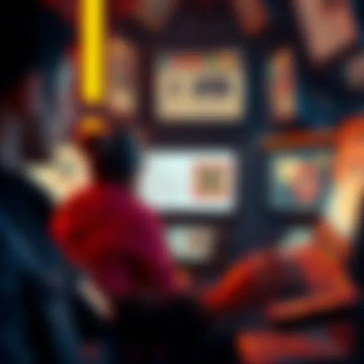 People reminiscing about the old LLM while looking at digital screens filled with vintage designs.