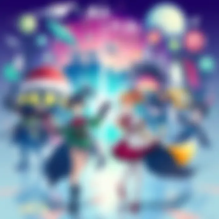 Novealai Animation Concept A colorful illustration showcasing characters and animated elements for a visual novel project, including animated GIFs and design tools.