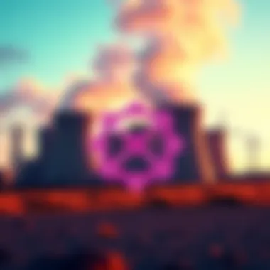 A nuclear power plant with a large AI symbol in the foreground, representing the contradiction of anti-AI advocates supporting nuclear energy. The scene highlights environmental concerns.