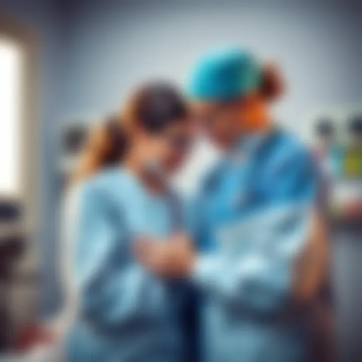 A nurse comforting a patient in a hospital room, showcasing empathy and care, symbolizing the human element in healthcare amidst AI advancements.