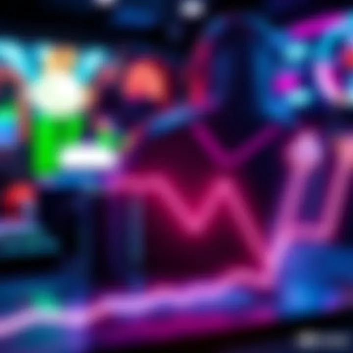 A graphic representation of Nvidia's revenue share decline with gaming elements and a downward trend line, symbolizing challenges in the gaming market.