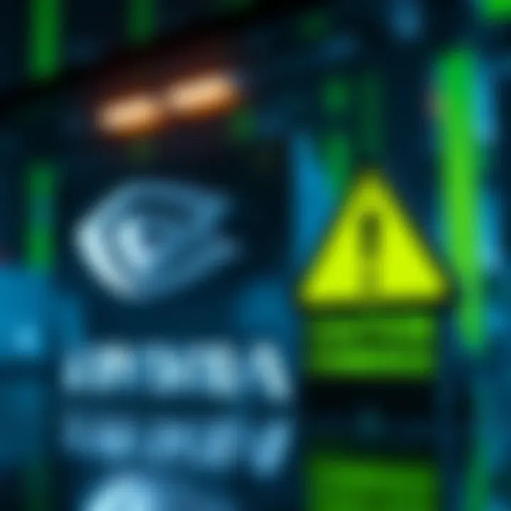 Nvidia logo alongside a caution sign indicating halted revenue sharing