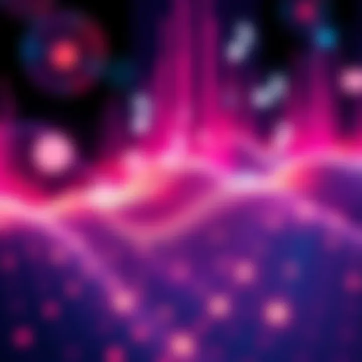 A vibrant abstract representation of sound waves and signals connected with emotions accentuated by music notes.