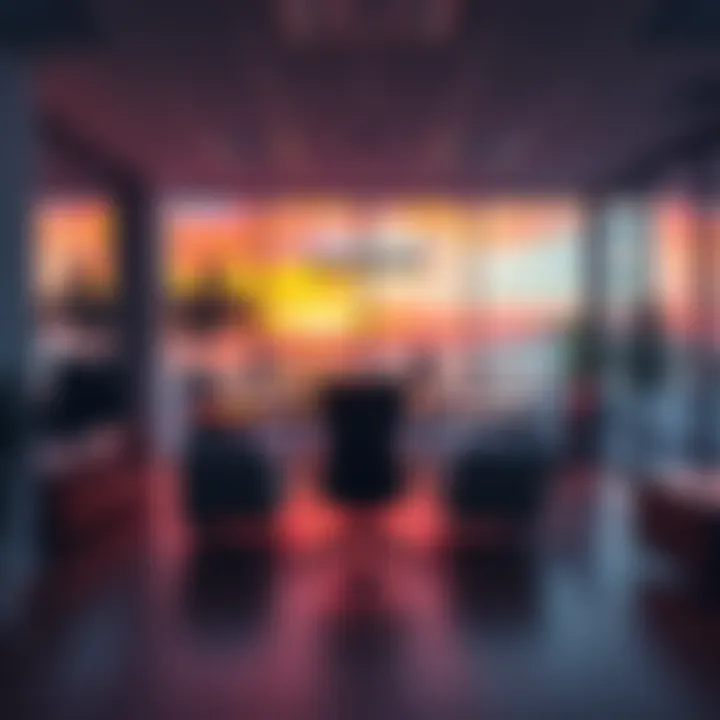 An indoor office shot edited to look like a vibrant sunset beach scene with realistic lighting and shadows.
