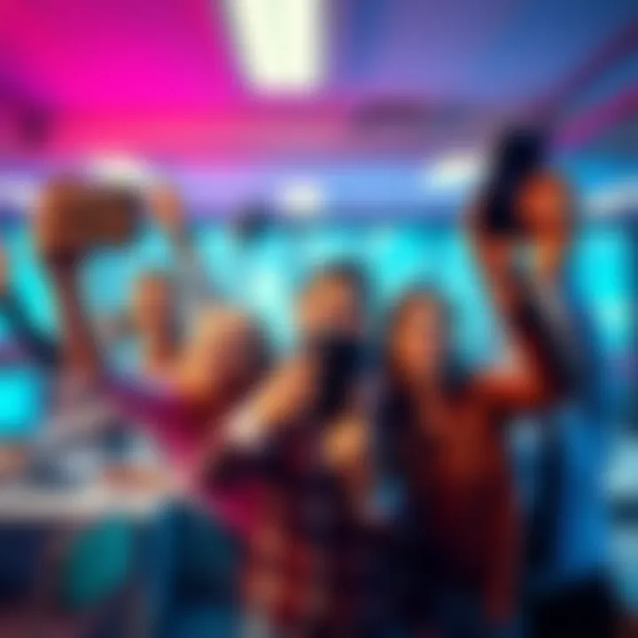 A group of coworkers taking fun selfies in the office, showing smiles and creativity