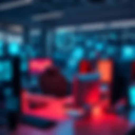 Office worker with AI technology An office worker sitting at a desk with computer and AI interfaces around them, symbolizing automation in the workforce.