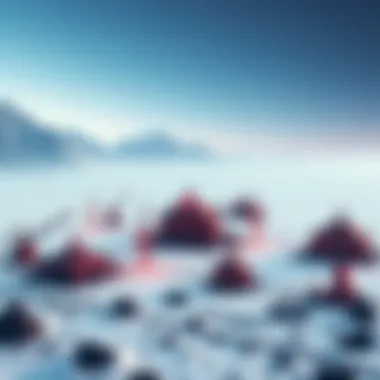 Future mining settlement with structures on a polar surface of an extraterrestrial body, showcasing advanced technology and equipment for extraction.
