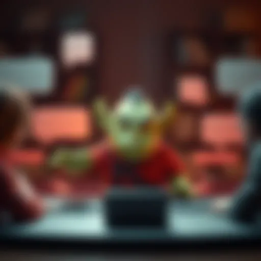 Ogre Image in Online Debate A cartoon ogre placed in the middle of online chat bubbles, symbolizing distractions in serious discussions.