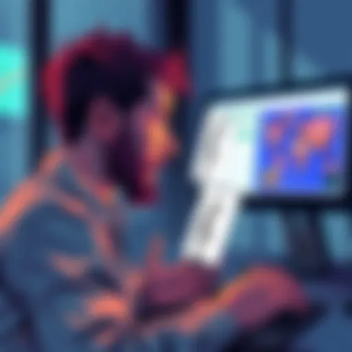 A person uploading traditional sketches to a computer, showcasing the blend of art and technology, with a screen displaying AI software.