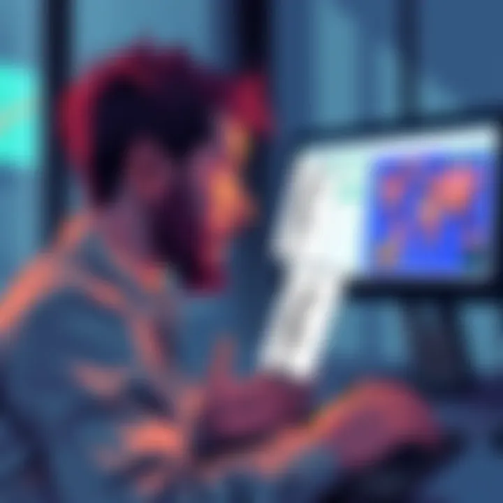A person uploading traditional sketches to a computer, showcasing the blend of art and technology, with a screen displaying AI software.