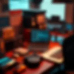 A cluttered desk with outdated software models and a laptop showing updated versions