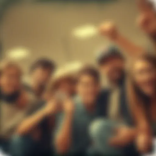 A faded, vintage photo of a group of people from 30 years ago, engaging in a fun activity.