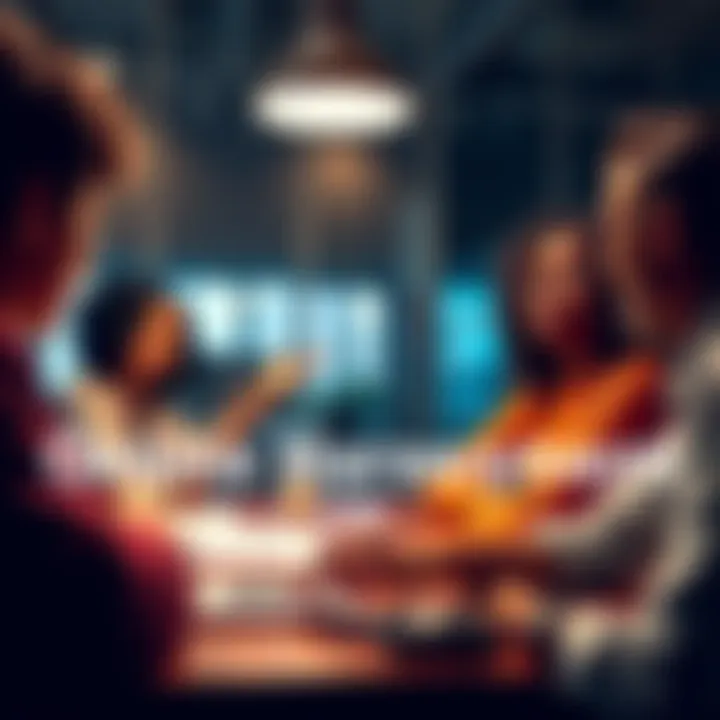 A group of diverse people discussing their experiences with online harassment in a community meeting setting.