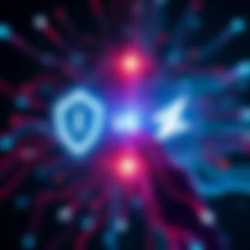 A graphic showing contrasting symbols of open-source AI and major tech company logos, representing the conflict between accessibility and control in AI.