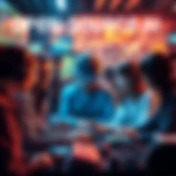 A diverse group of people collaborating on open-source AI projects with computers and code.