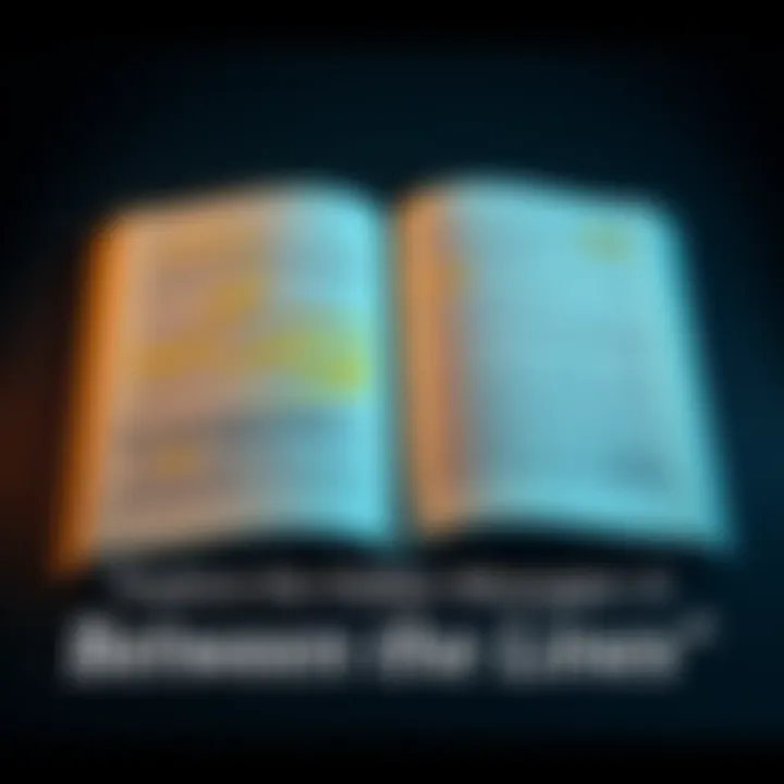 An open book displaying highlighted passages and handwritten notes, inviting readers to explore deeper meanings.