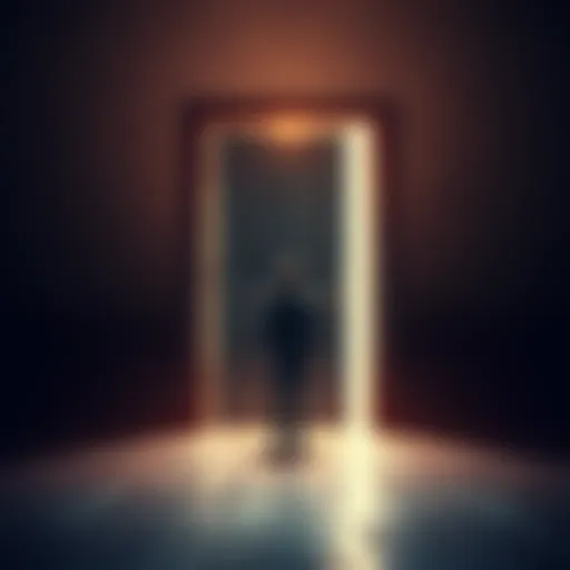 A person stands at a door, contemplating whether to open it or leave it closed, symbolizing choices and consequences.