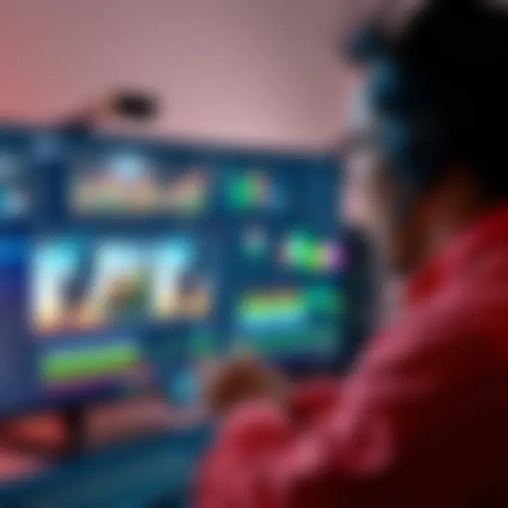 A person working on video editing software with open source tools on a computer screen, showcasing the video production process.