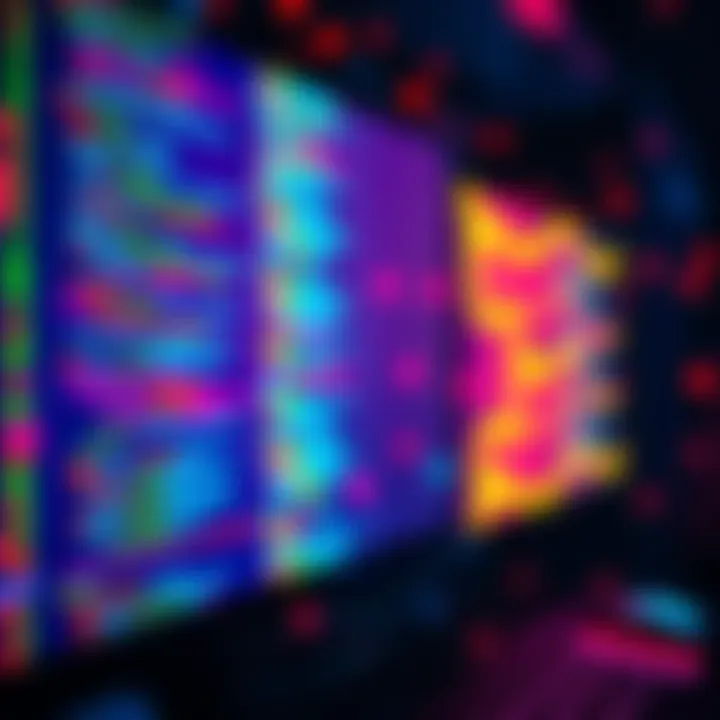 Illustration showing computer code on a screen with vibrant colors and symbols representing AI technology and collaboration in open source development.