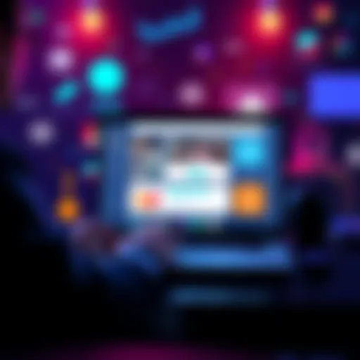 A person working on a laptop with open source software displayed on the screen, surrounded by design elements and images generated by AI tools.