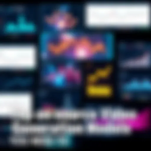 A collage of various open source video generation models displayed on digital screens with graphs and charts