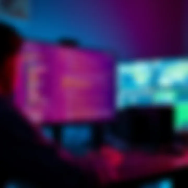 A designer showing open-sourced game code on a computer screen, with game assets displayed alongside, indicating a mix of premium and placeholder elements.