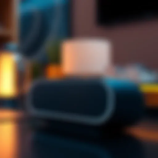 A sleek AI-powered smart speaker with smart glasses and a lamp in the background, showcasing OpenAI's new technology ventures.