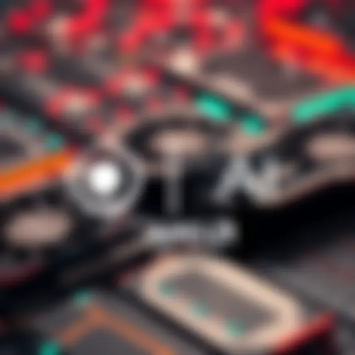 OpenAI's logo alongside AMD's logo, representing the new partnership and stake acquisition, with a background of GPUs symbolizing tech advancement.