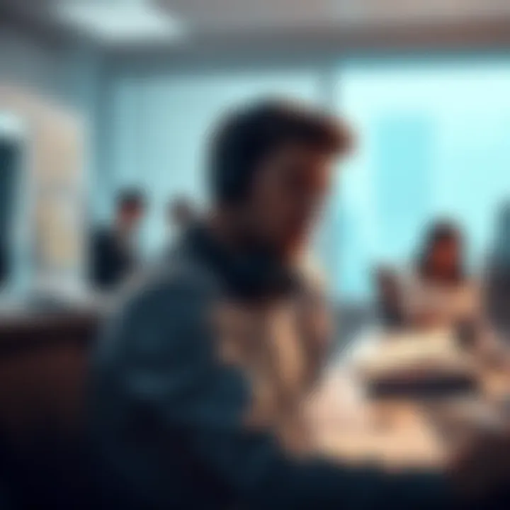 An OpenAI office with a fired executive looking concerned, documents scattered, and colleagues in the background.