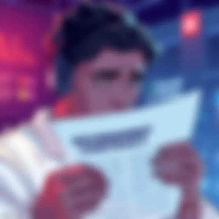 Illustration showing a person examining a document labeled 'Government Contract' while looking concerned about individual consumer rights.