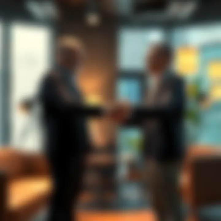 Two company representatives shake hands in a cozy office setting, symbolizing the partnership between OpenAI and io.