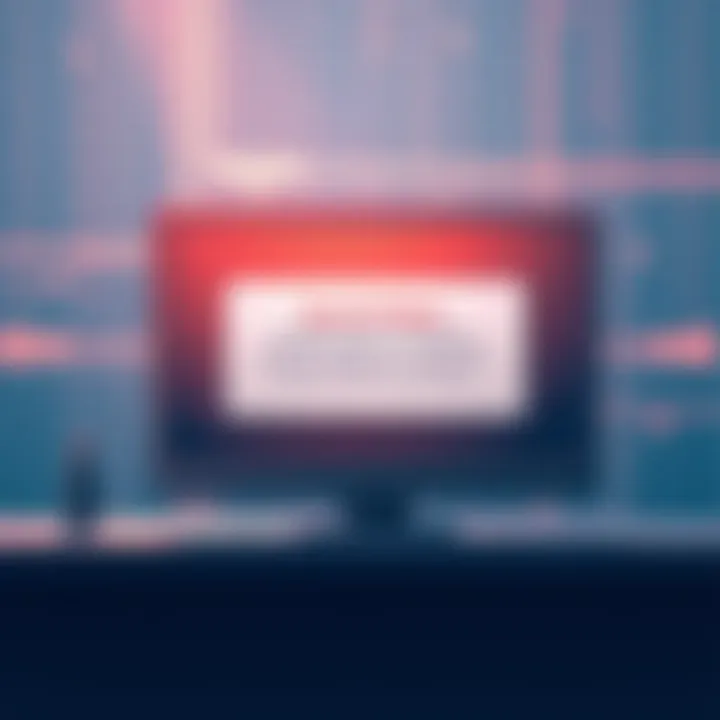 Illustration showing a computer screen with a warning message about IP address block by OpenAI, highlighting users' restricted access to services.