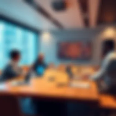 A group of tech experts debating the decision to keep the O3 model over GPT-4o at a conference table with laptops and notepads.