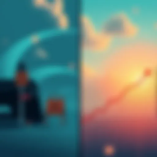 An illustration showing the contrast between OpenAI's unsafe practices and its claims of technological progress, featuring a split scene with caution signs and a graph indicating growth.