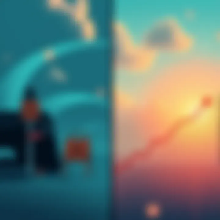 An illustration showing the contrast between OpenAI's unsafe practices and its claims of technological progress, featuring a split scene with caution signs and a graph indicating growth.