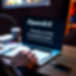 A person reading OpenAI's prompting guide on a laptop, surrounded by notes and a notepad to improve AI interactions.