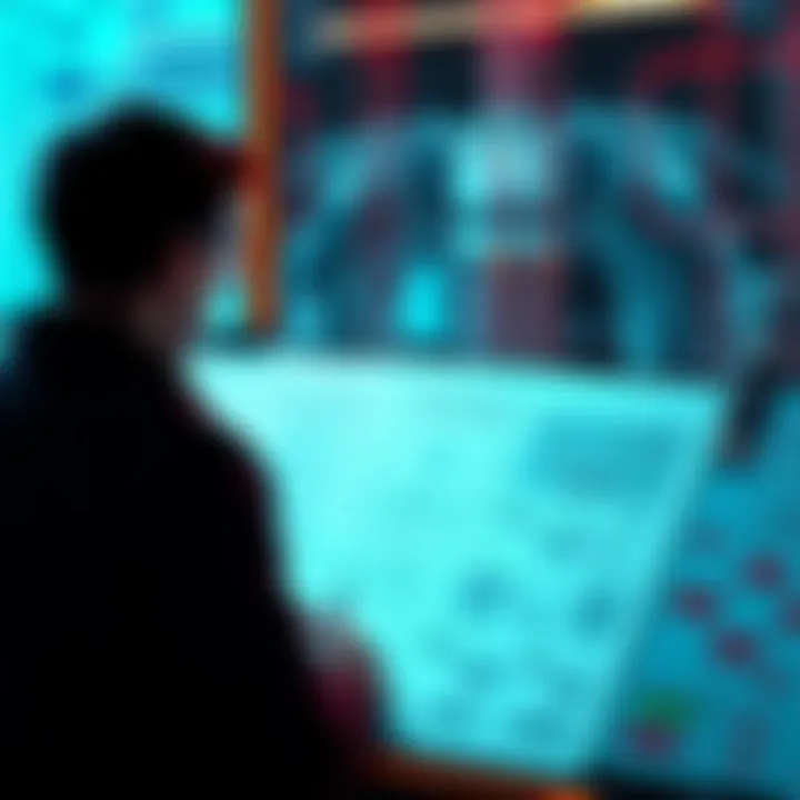 A person looking at complicated flowcharts and documents about AI safety measures.
