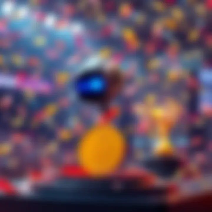 OpenAI's reasoning system celebrating gold medal achievement at IOI online competition, with a trophy and confetti in the background.